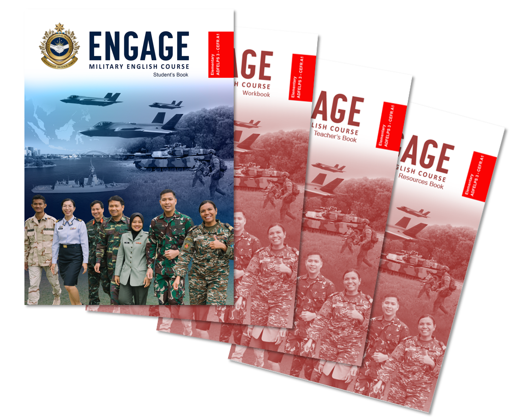 all four Engage Military English textbooks displayed in image.