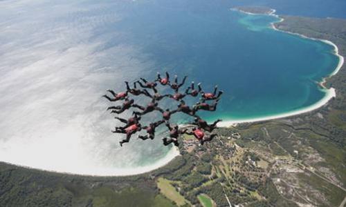 Parachute Jump Group holding limbs