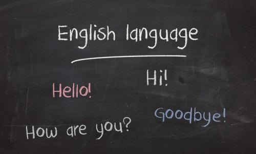 Blackboard with some basic English words written on it