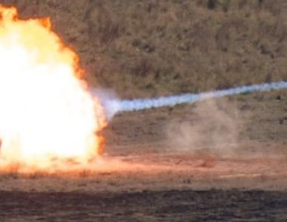 Abram Tank fires at Chong Ju Fire Power Demonstration at Puckapunyal Range in Victoria.