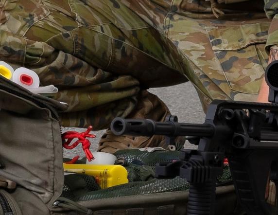 Task Group Taji Ten Medical Technician Corporal Sarah Nixon in the Middle East.
