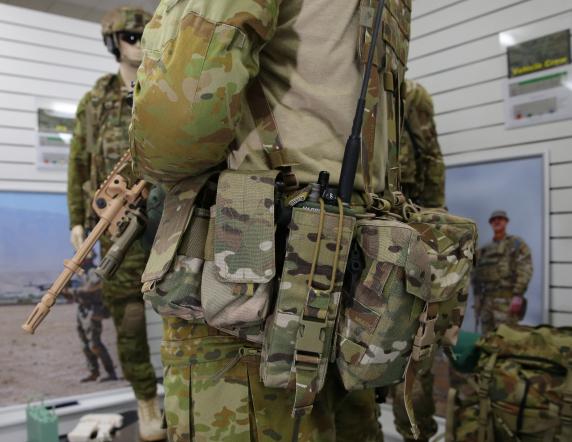 Caption: The Australian Army soldier combat ensemble’s Tier 0—Heavy equipment in the new Australian multicam camouflage uniform pattern, replacing the hold H-Harness belt-rig webbing, will be basic issue for all soldiers. The ensemble will be rolled out to 1st Brigade at Robertson Barracks in Darwin, May 2015.