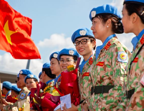 Peacekeepers from the Vietnam People's Army Level Two Field Hospital contingent - Rotation Five, prior to their departure from Ho Chi Minh City, Vietnam, to South Sudan in Northern Africa.