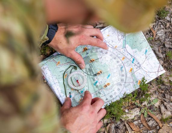 Staff cadets from the Royal Military College – Duntroon conduct navigation training at Majura Training Area on 22 February 2024