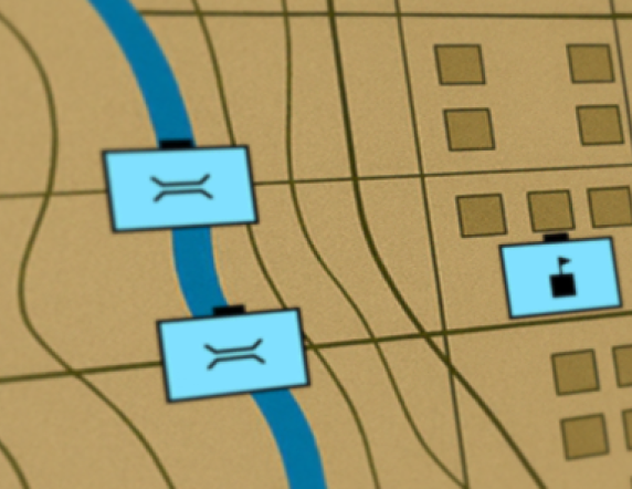 fictitious tactical map showing some common symbols used by the UN