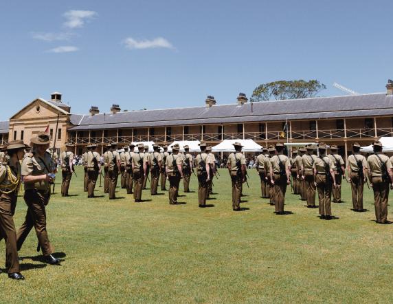 Her Royal Highness, The Princess Royal, inspects the parade during the Royal Australian Corps of Signals centenary parade at Victoria Barracks in Sydney.